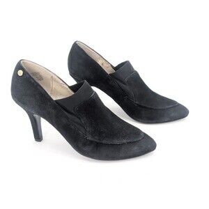 Anne Klein Akbreslin Vtg Black Suede Slip on Booties Heels Pointy Toe Size 8.5